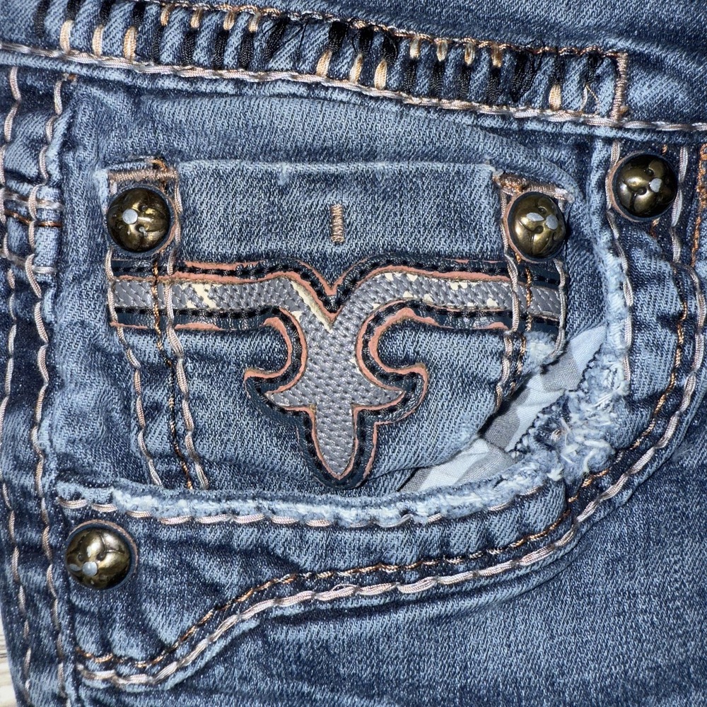 Rock Revival Jeans Mens 36x31 Blue Jack Slim Straight Denim Stretch Embroidered - Picture 5 of 14